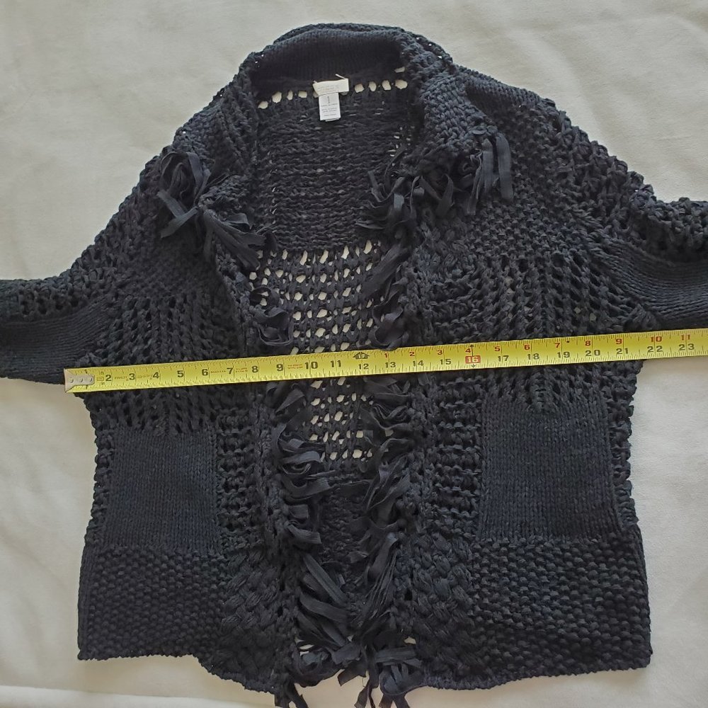 Chico's Size 1 Medium Black Open Front Knit Fringe - Picture 9 of 12